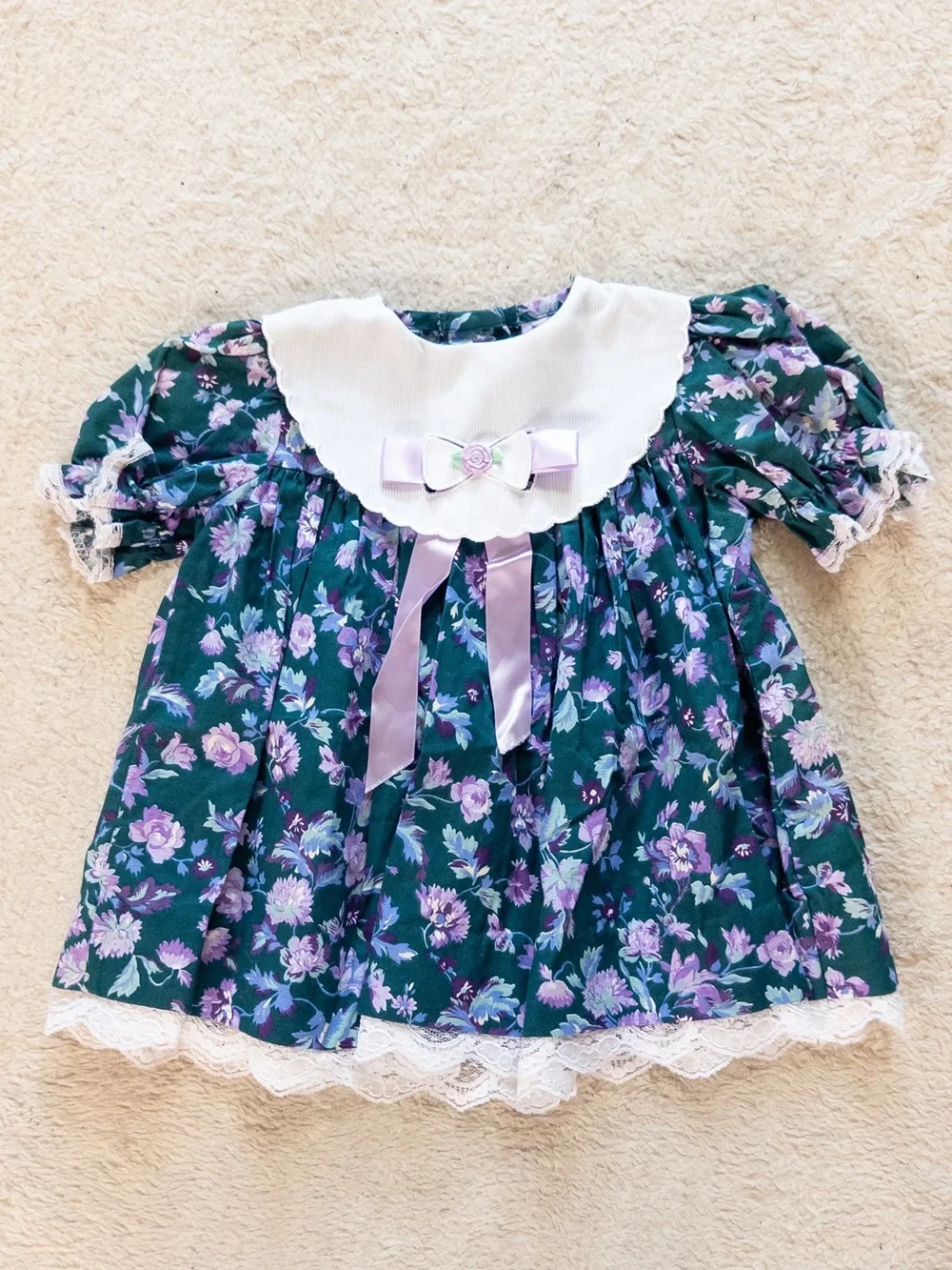 Vintage Carter’s Green Purple Floral Baby Dress 18 Months Cottagecore